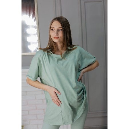 Футболка для вагітних оверсайз з секретом для годування Оливкова